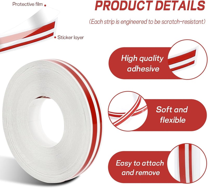 ongfuwu 2 Rolls×32Ft Car Pinstriping Tape, Vinyl Automotive Pinstriping Tape Stripe Decal, DIY Car Body Side Stripes Trim Sticker, Universal for Motorcycle Door Home Musical Instrument(Red) - Image 3